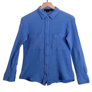 Anthropologie Sanctuary Boyfriend Shirt Blue Cotton Button Up Long Sleeve Top